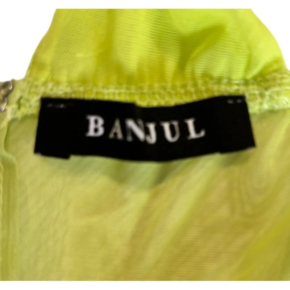 Banjul Neon Lime Green Corset Mini Dress Sz XS/S One Shoulder Rhinestone Beaded - Picture 7 of 11